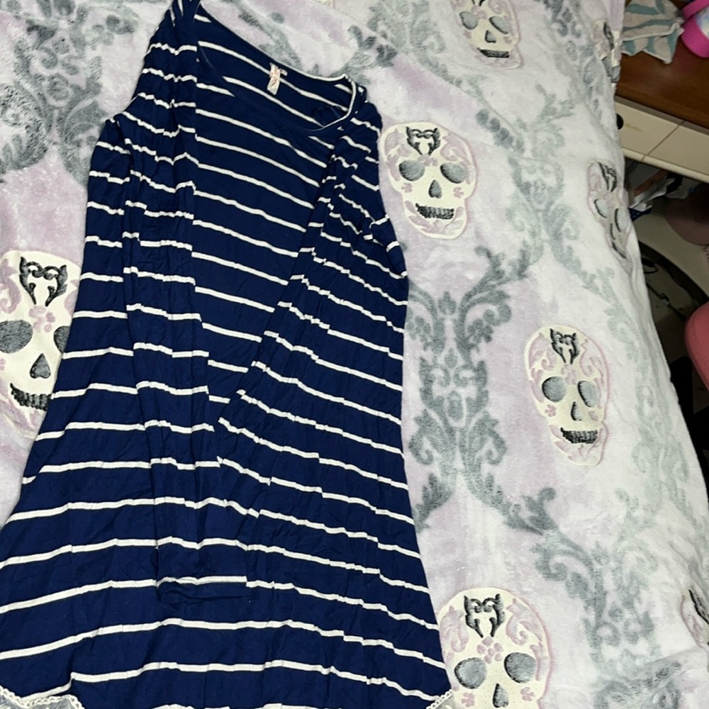 White and blue stripe long sleeve dress size S